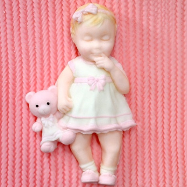 Fondantform "Baby-Mädchen mit Teddy" 9 cm