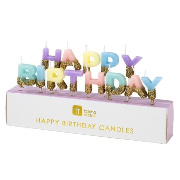 Geburtstagskerzen "Happy Birthday", Pastell
