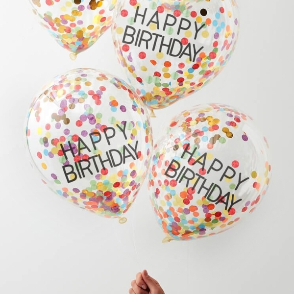 Luftballon Regenbogen Konfetti Happy Birthday