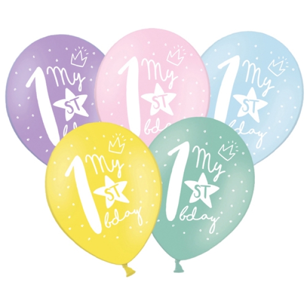 Luftballons "1. Geburtstag", 6 Stück, Pastell
