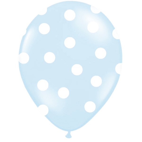 Luftballons "Babyblau mit Punkten", 6 Stück, 30 cm