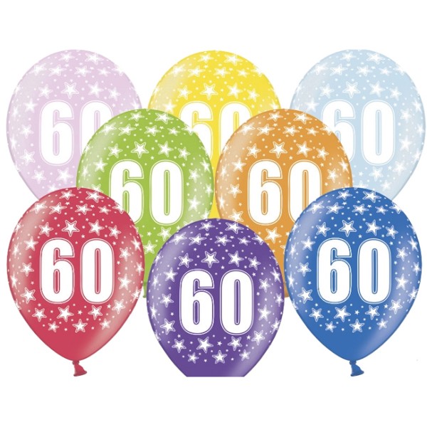 6 Party Luftballons mit Zahl, '60', 30 cm