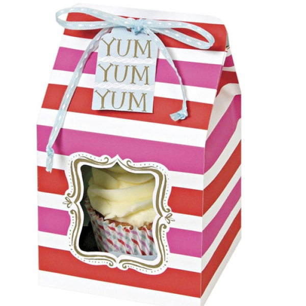 Meri Meri Single Cupcake-Boxen, pink/orange, gestreift, 4 stck.