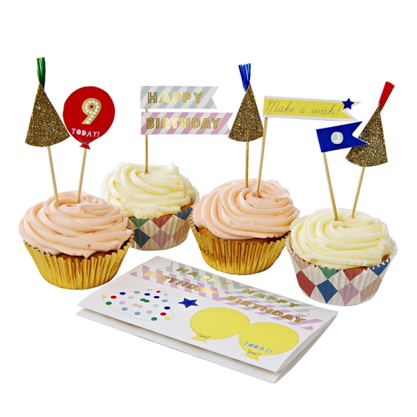 MeriMeri Cupcakes Kit "Geburtstag", Muffinförmchen mit Picker