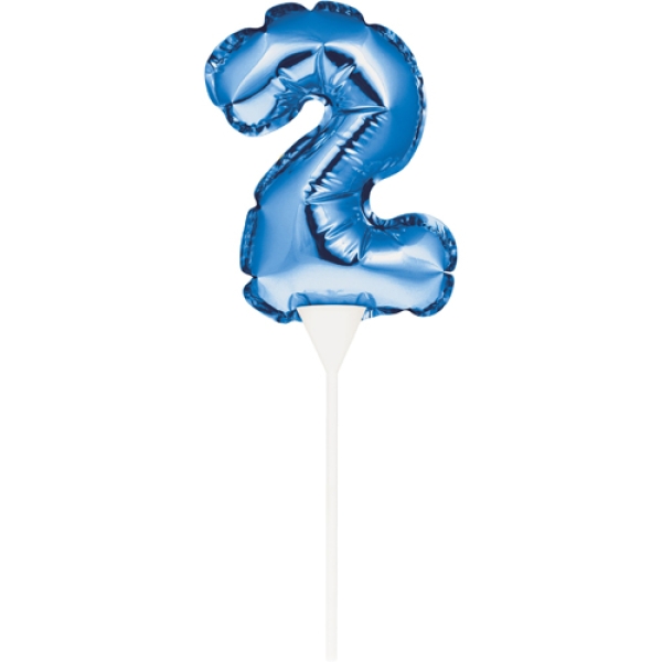 Ballon-Topper "Zahl 2", Blau, 13 cm