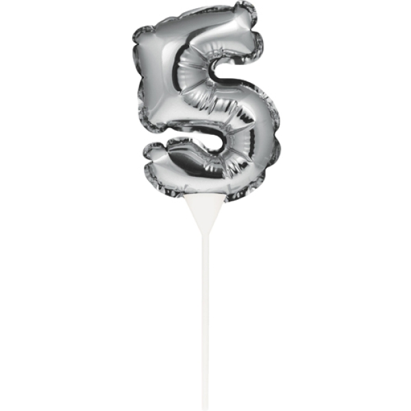 Ballon-Topper "Zahl 5", Silber, 13 cm