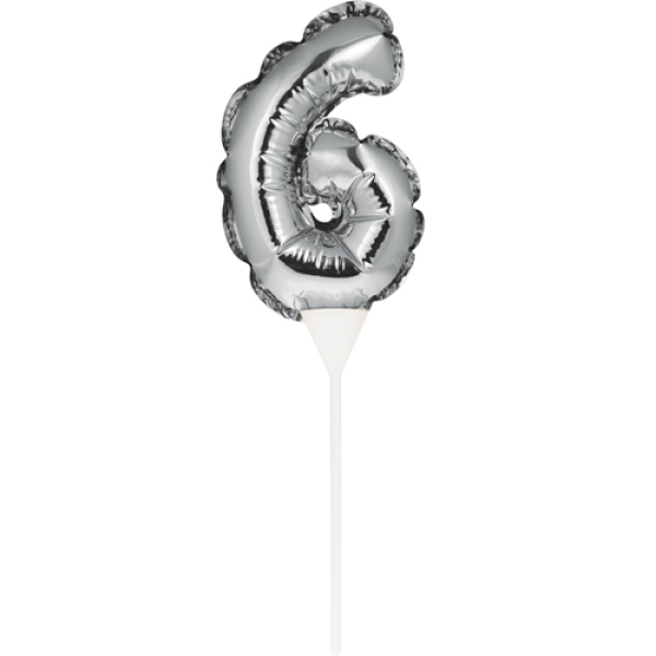 Ballon-Topper "Zahl 6", Silber, 13 cm