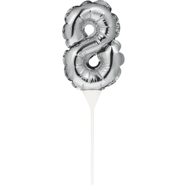 Ballon-Topper "Zahl 8", Silber, 13 cm