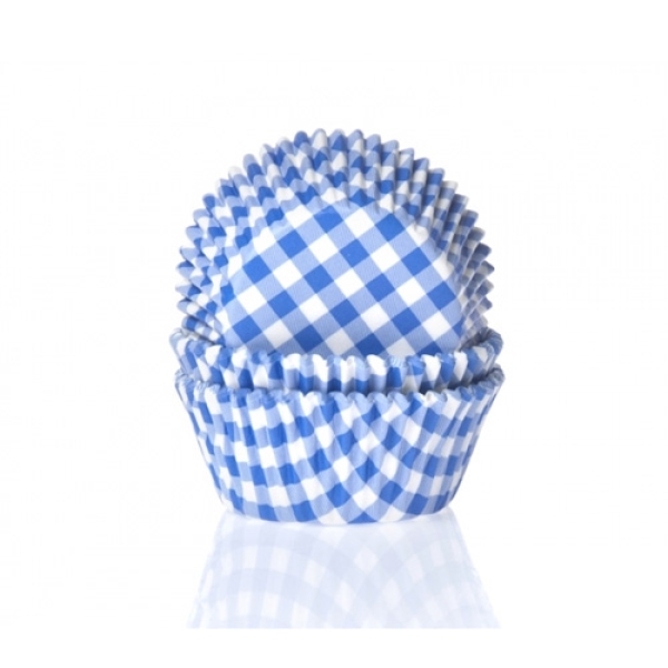 HoM Mini-Muffinförmchen, royal-blau, karo, 60 Stck, 3,2 cm