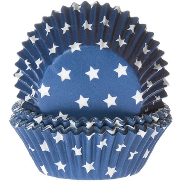 HoM Muffinförmchen, royalblau mit weißen Sterne, 50 Stck, 5,0 cm