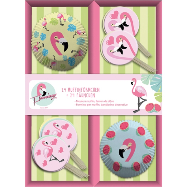 Muffinförmchen Set mit Picker "Flamingo"