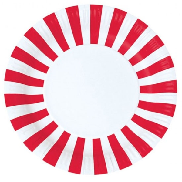 Paper Eskimo Teller "Rote Streifen", 12 Stück, 23 cm