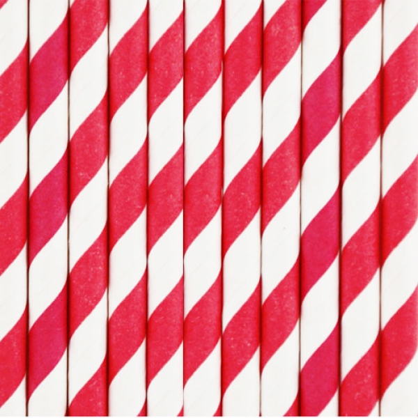 Papierstrohhalme Rote Streifen, 10 Stück, 20 cm
