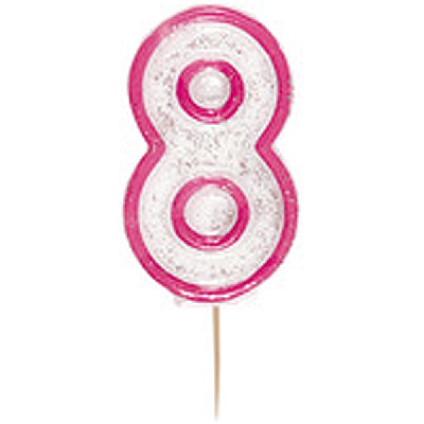 Pink N Mix Geburtstagskerze, glitzer pink, rosa, '8'