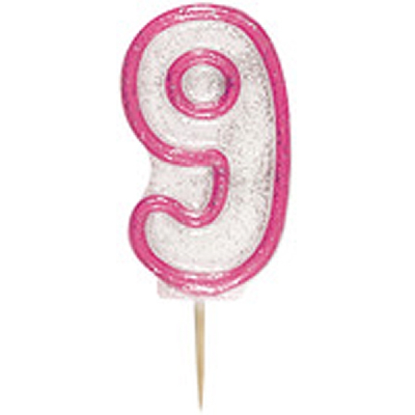 Pink N Mix Geburtstagskerze, glitzer pink, rosa, '9'