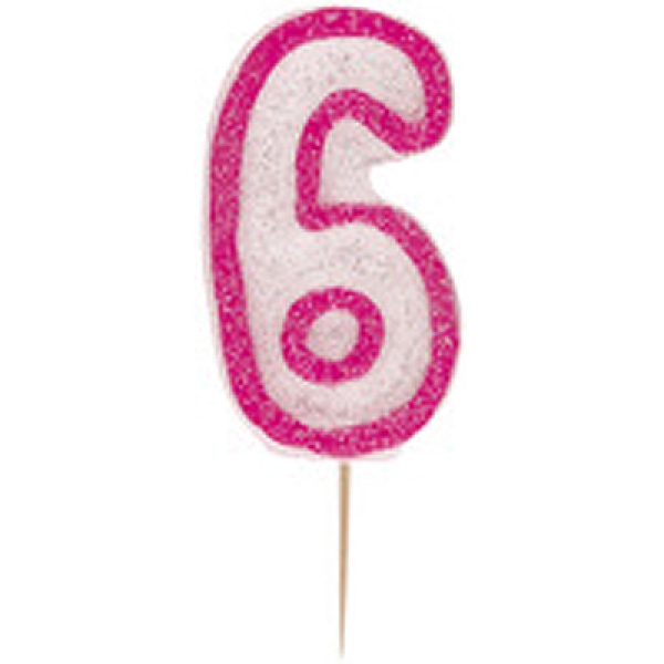 Geburtstagskerze, glitzer pink, rosa, '6'