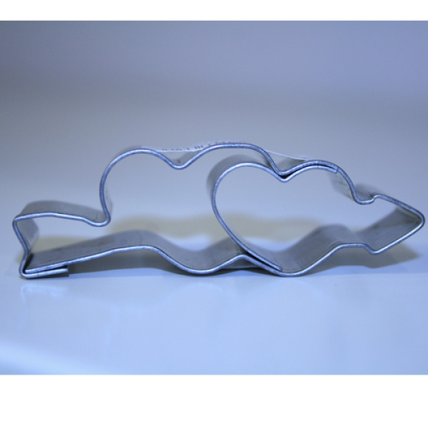 Plätzchen Ausstecher 'Doppeltes Herz mit Pfeil', 6 cm aus Weißblech