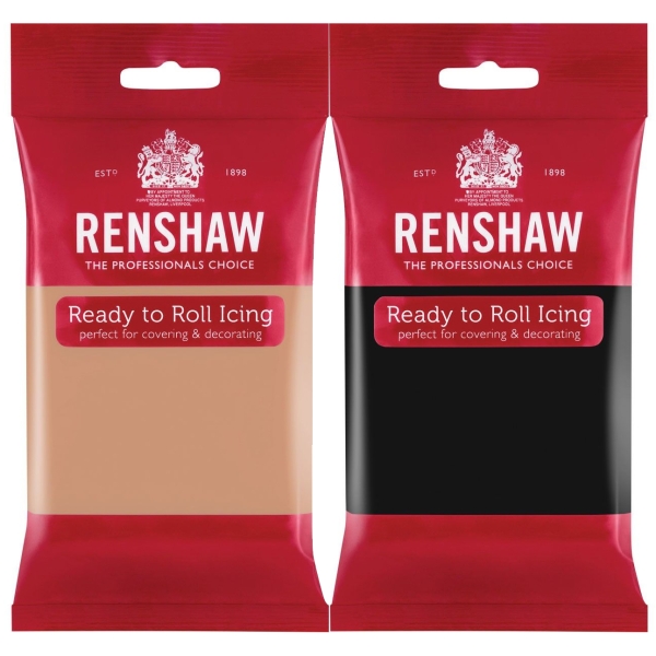 Renshaw Rollfondant Set 500 g, Haut & Haar, Schwarz und Skin Tone