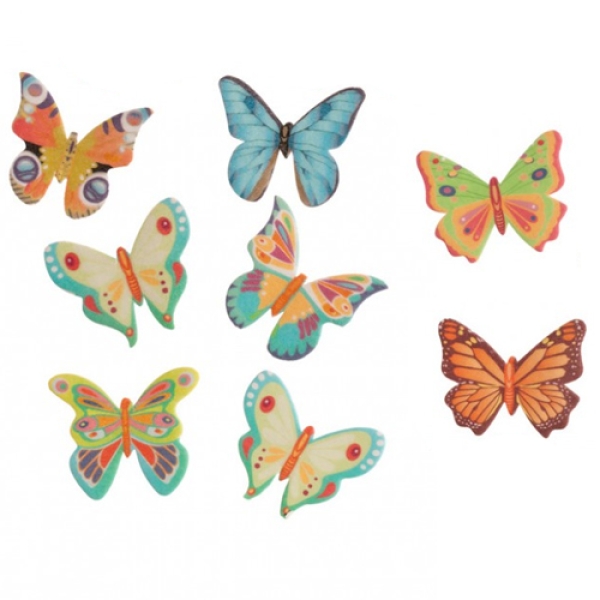 Tortendeko "Mariposa Butterfly", 8 Stück, Esspapier, farbig, ca. 4,5 cm x 5 cm, deKora
