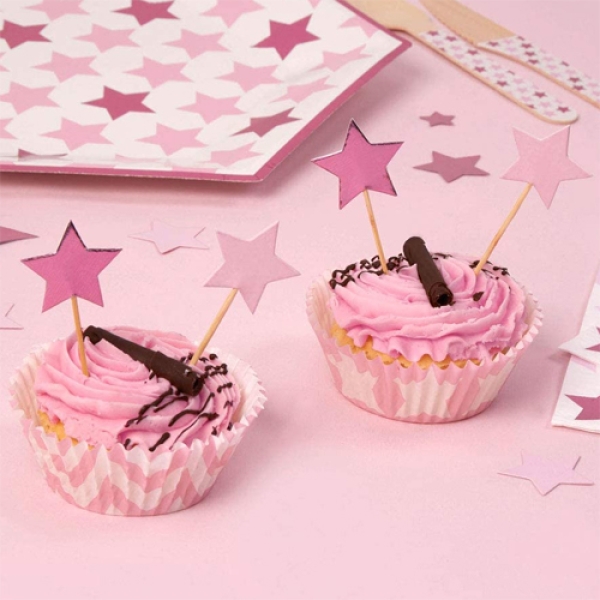 20 Cupcakes Picker -  Motiv: Sterne Rosa
