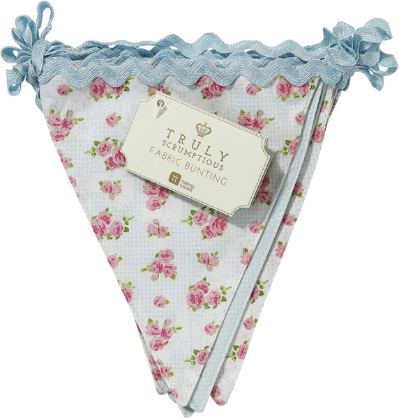 Stoffgirlande Rosen Babyblau, 3 Meter