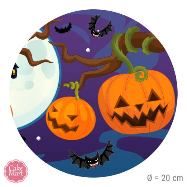 Tortenaufleger "Halloween", Kürbis und Fledermaus, 20 cm