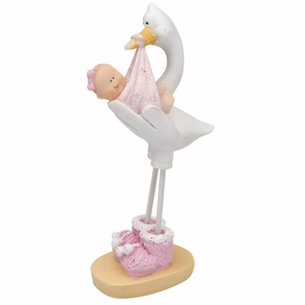 Tortenfigur Storch mit Baby Rosa