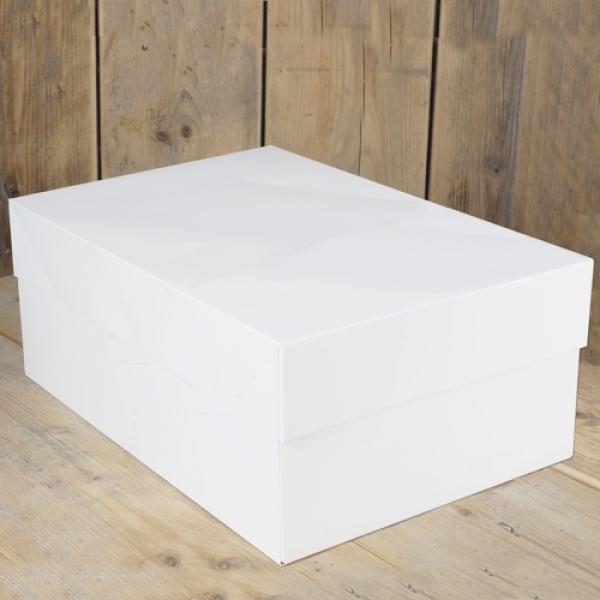 Tortenkarton mit Deckel, Weiß, 40 x 30 x 15 cm