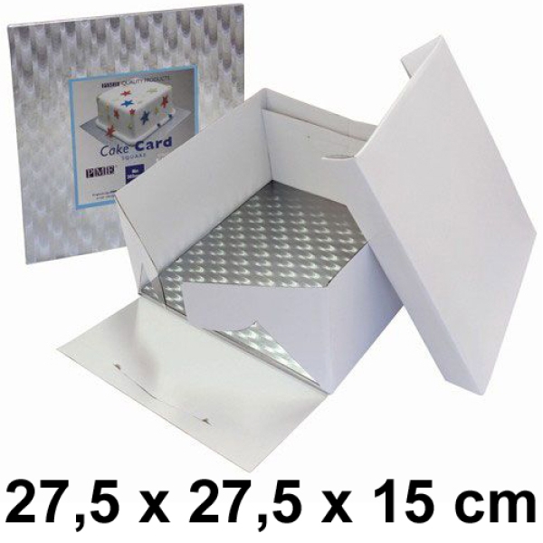 Tortenkarton mit Tortenscheibe, quadratisch, 27,5 x 27,5 x 15 cm