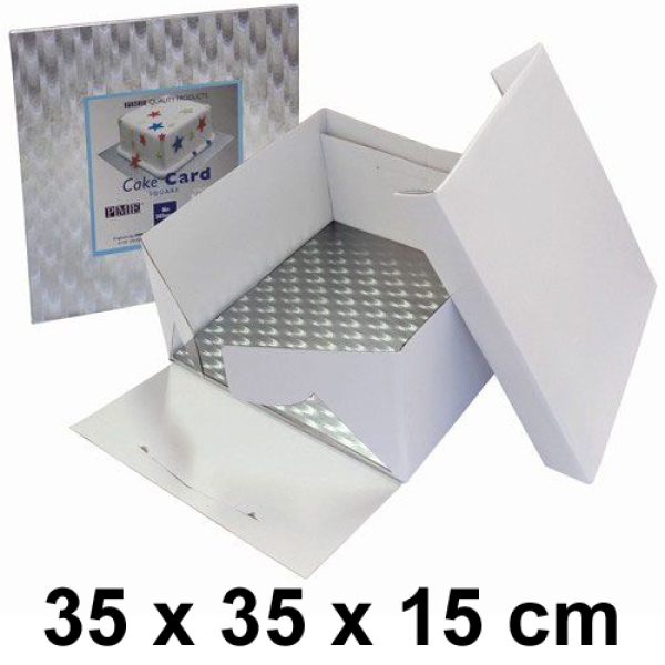 Tortenkarton mit Tortenscheibe, quadratisch, 35 x 35 x 15 cm