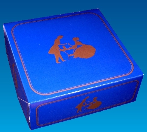 Tortenkarton 32 x 32 x 12 cm, royalblau/gold