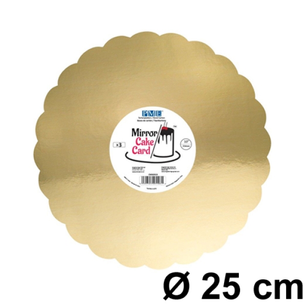 Cake Card 25 cm, Gold, gewellter Rand, 3 Stück