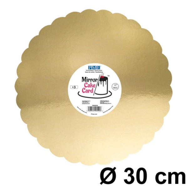 Cake Card 30 cm, Gold, gewellter Rand, 3 Stück