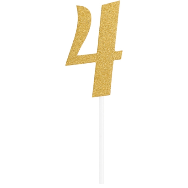 Tortentopper "Zahl 4", Gold, 8 cm