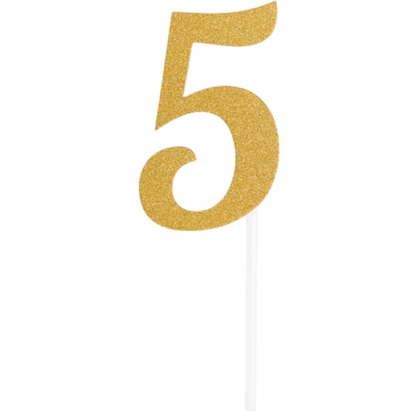 Tortentopper "Zahl 5", Gold, 8 cm