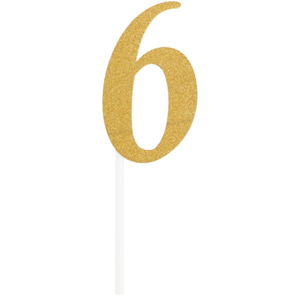 Tortentopper "Zahl 6", Gold, 8 cm