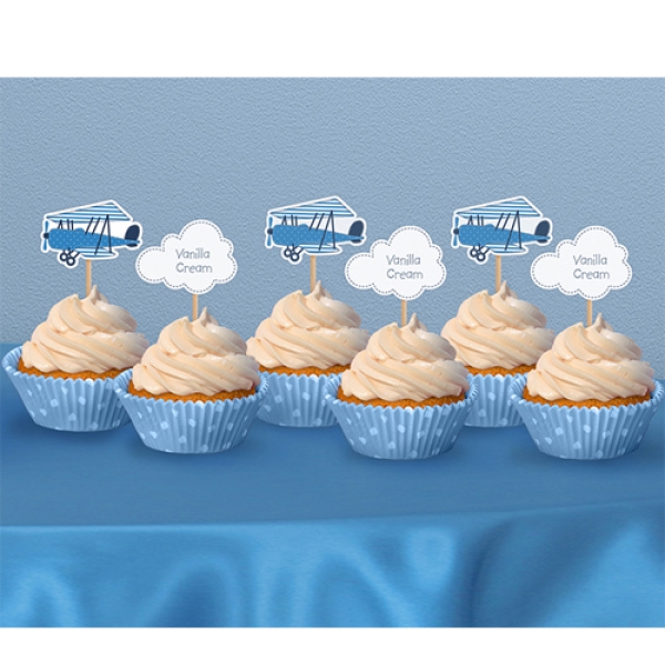 Cupcakes-Deko "Flugzeuge", Blau, 6 Stk