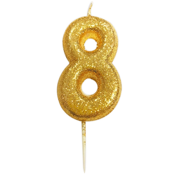 Geburtstagskerze "Zahl 8", Gold, 7 cm