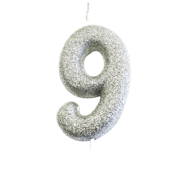Geburtstagskerze "Zahl 9", Silber, 7 cm