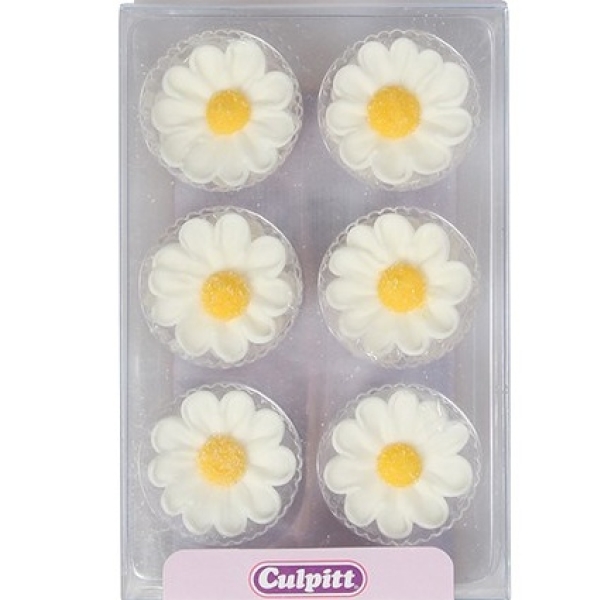 Zuckerblumen "Margeriten/Daisy", 10 Stück, Weiß & Gelb, Azo-frei, 2,8 cm, Culpitt