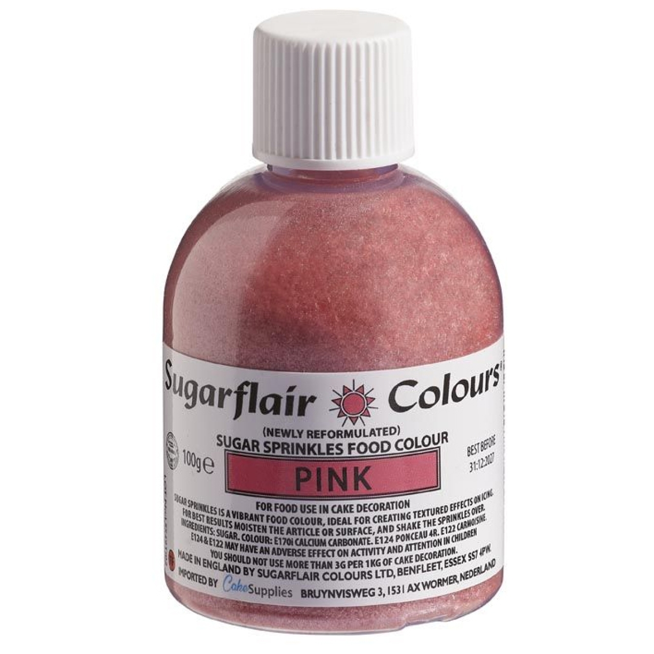 Farbzucker "Glitzerzucker Pink", 100 % essbar, Rosa, 100 g, Sugarflair Colours