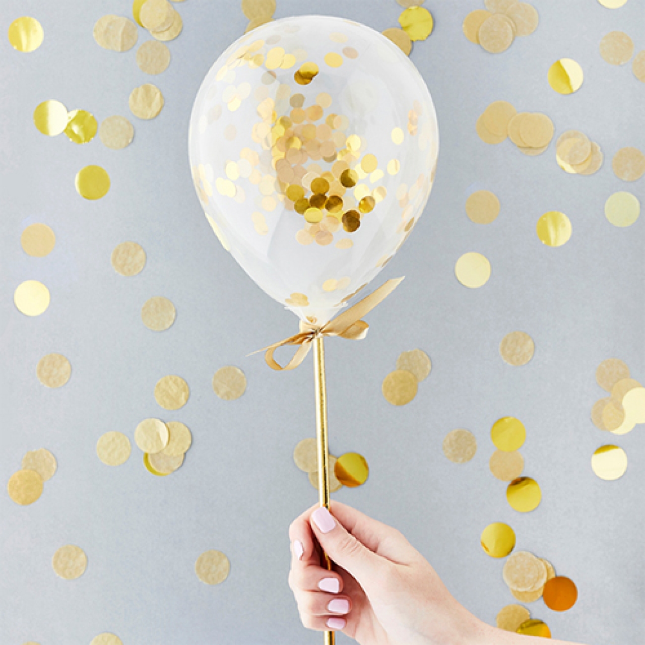 Torten-Topper Mini Konfetti Ballons, Gold, 5 Stk