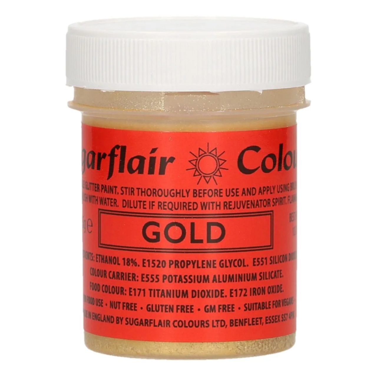 Sugarflair Essbare Schimmernde Glitzerfarbe 20 g gold