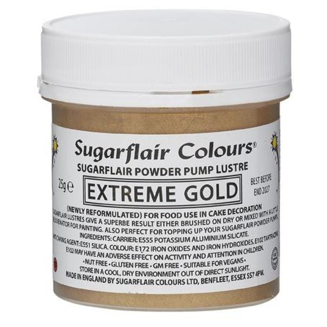 Sugarflair Nachfülldose für Glitzer-Spray, Extreme Gold 25 g