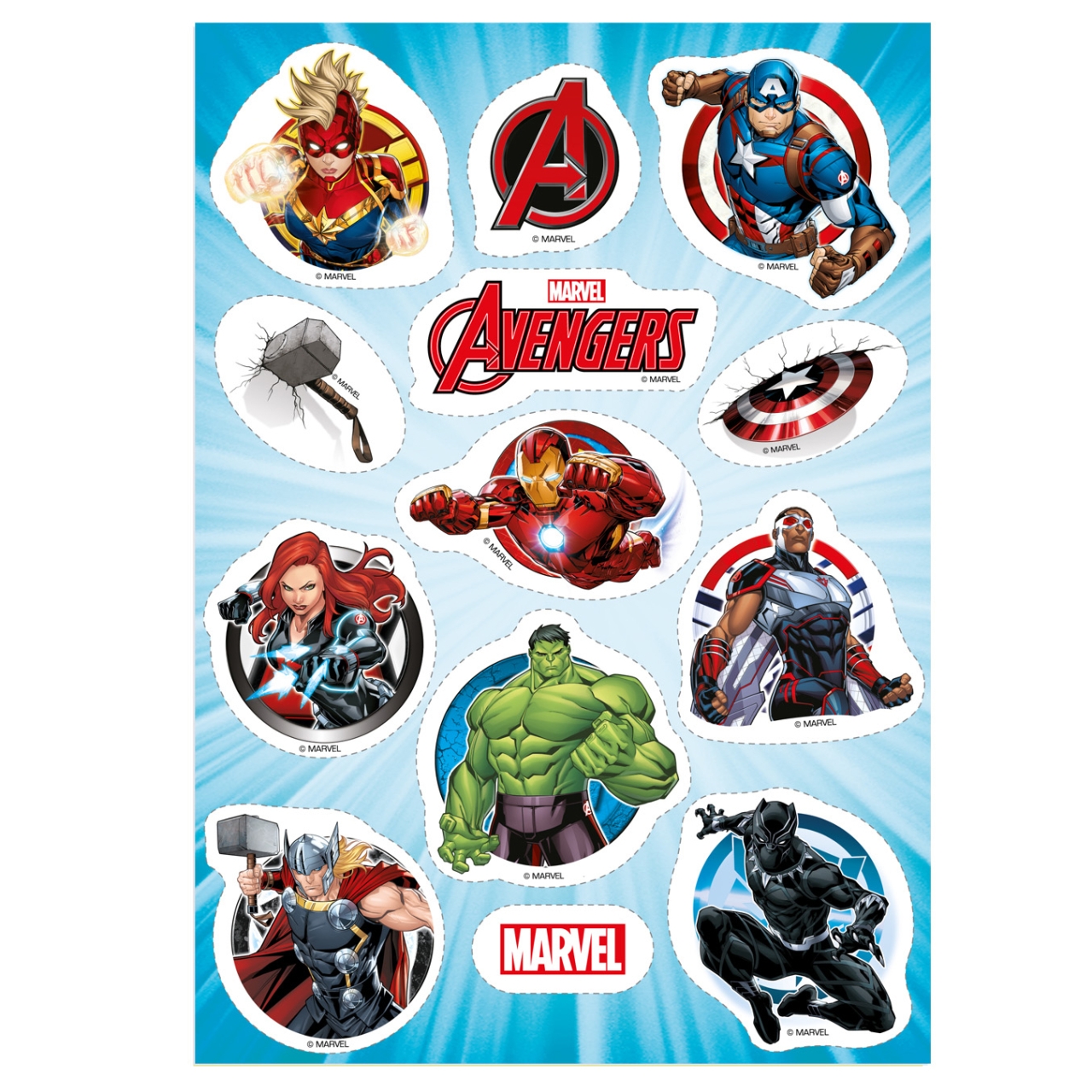 deKora, Muffin-Aufleger "Marvel Avengers", aus Oblatenpapier, Rot, Blau, Weiß & Schwarz, 13 Stück