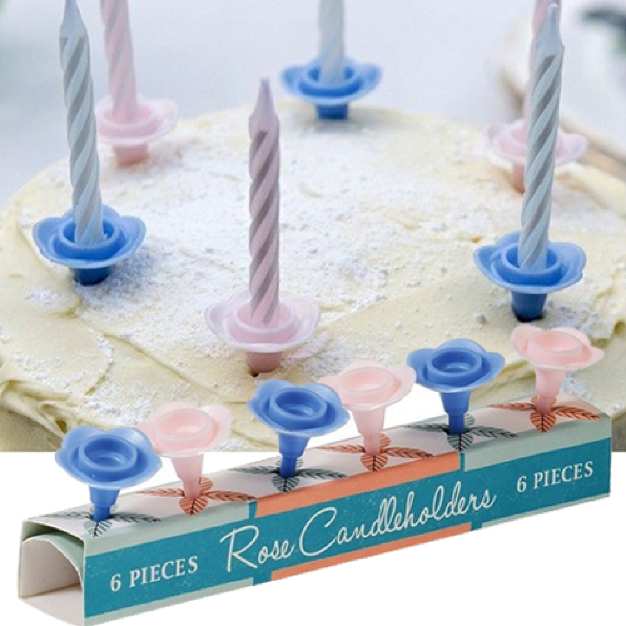 Pastell Rosen Torten-Kerzen-Halter-Set, für 6 Kerzen
