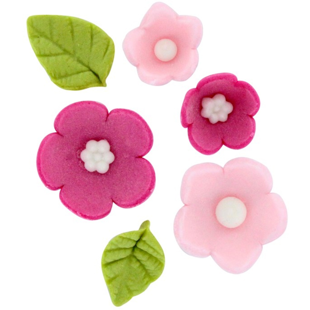Zuckerblumen "Blüten & Blätter", 16 Stück (6 Designs), Rosa, Pink & Hellgrün, 1,5-2,5 cm, Culpitt