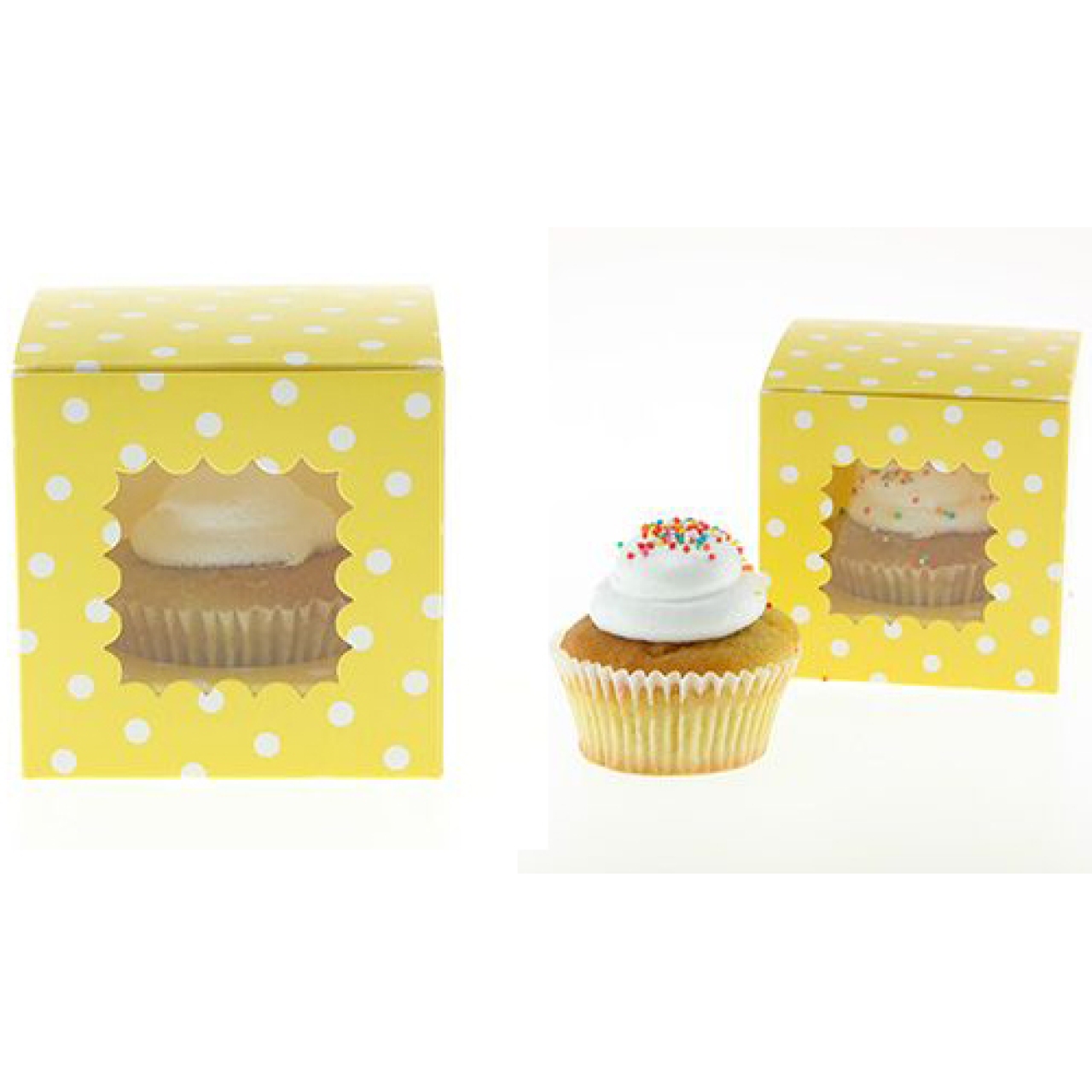 Cupcake-Boxen Gelb mit Punkten, 6 Stück