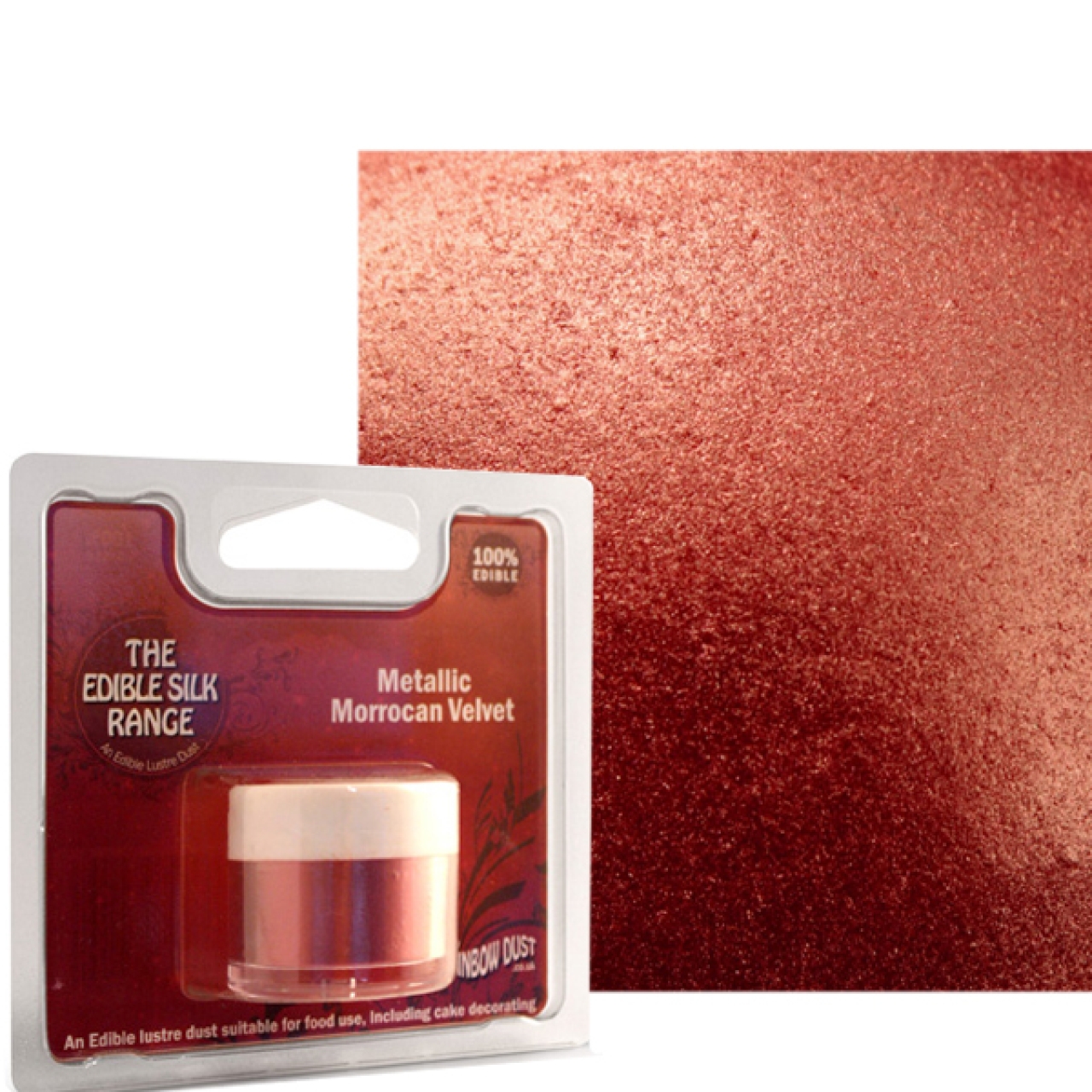 Speisefarbpulver "Metallic Marokko-Samtrot", 100 % essbar, Farbe: Rost, 3 g, Rainbow Dust