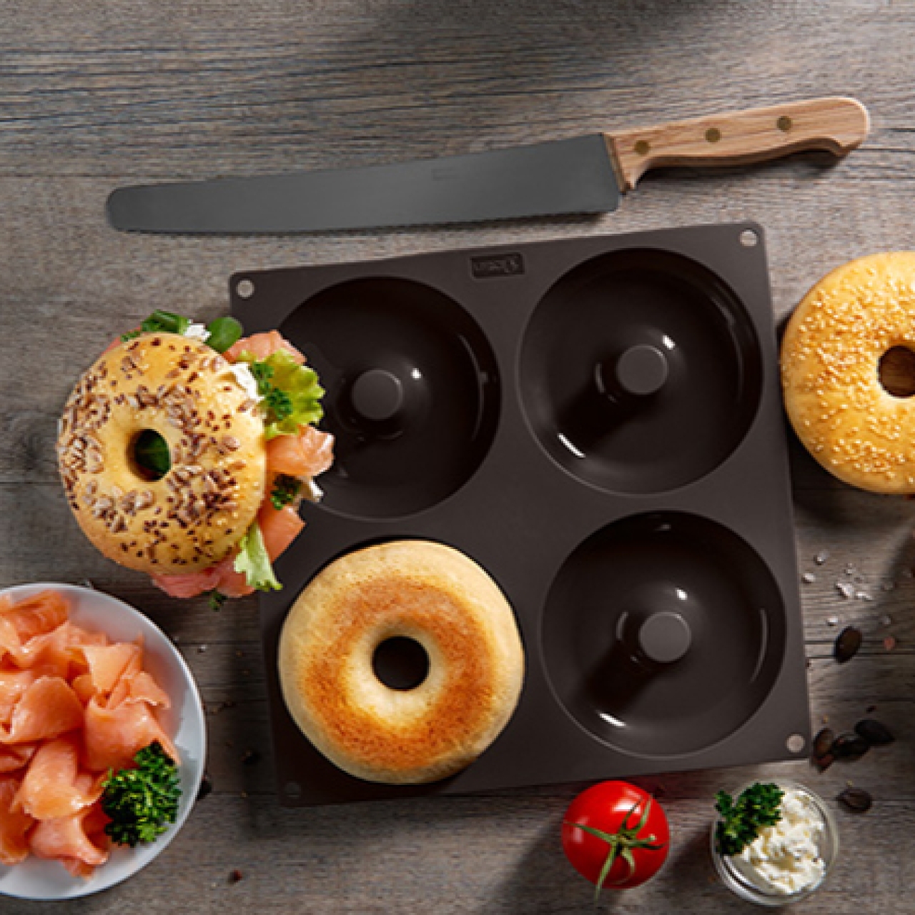 Donuts- und Bagel Silikon Backform, 26 x 26 cm